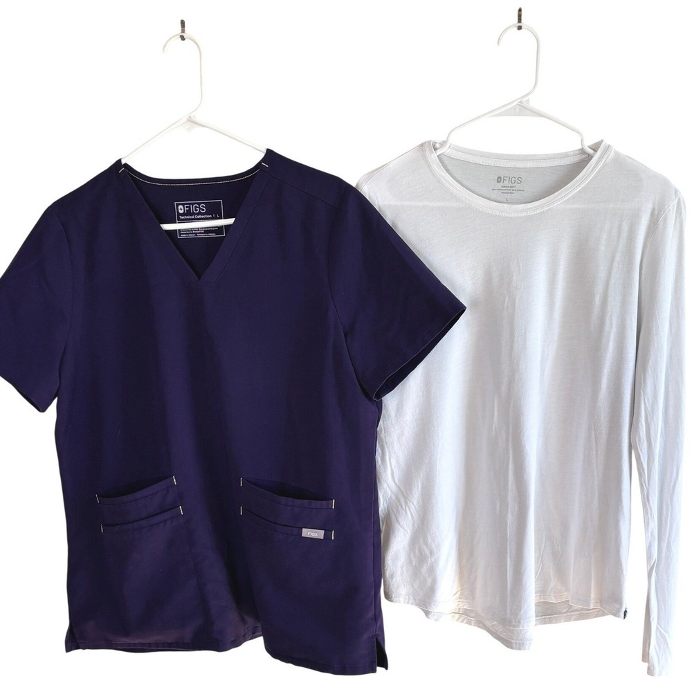 Figs Purple Technical Collection Scrub Top &‎ Long Sleeve Pima T-Shirt Large